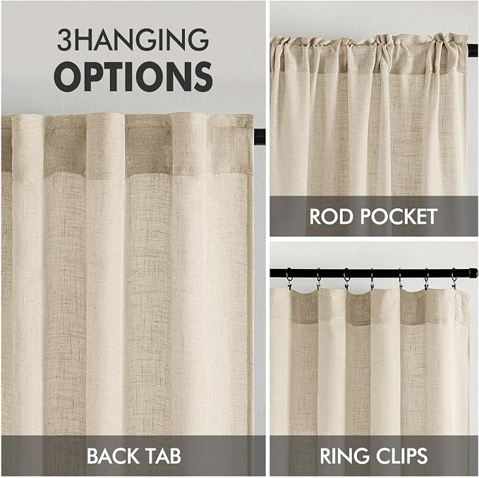 MIULEE Linen Curtains 108 Inch Length 2 Panels - Image 3
