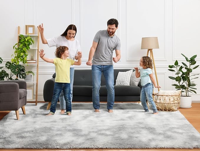 ONASAR 8x10 Area Rugs for Living Room, Tie-Dyed Light Grey Large Fluffy Shag - Image 8