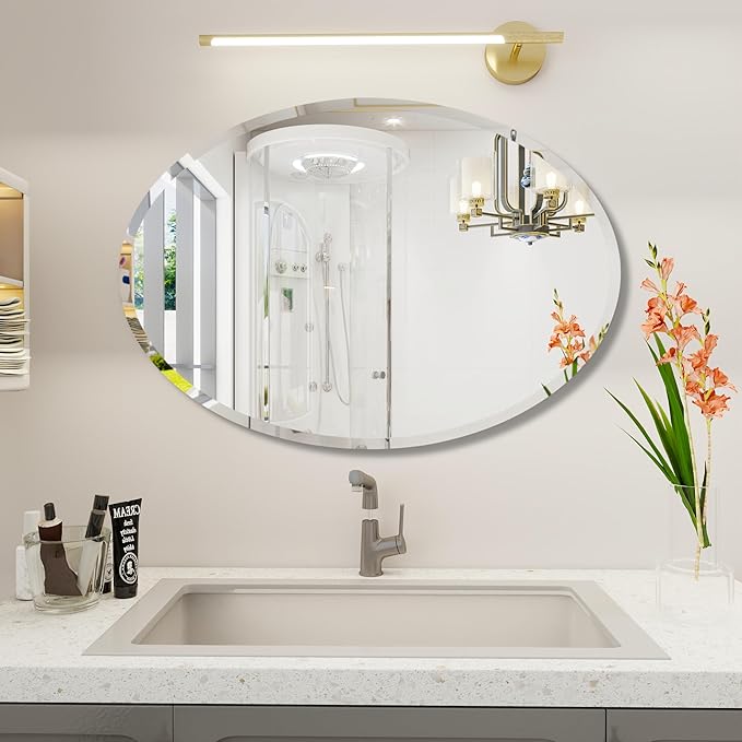 Oval Bathroom Mirror, 20X30 inch Oval Frameless Mirror, Frameless Mirrors for Bathroom,Beveled Bathroom Mirror.