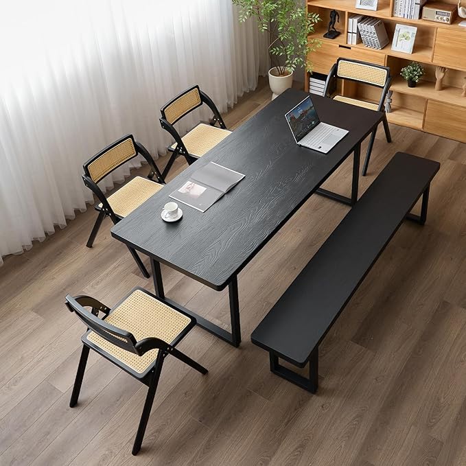Black Bench Wooden Bench with Metal Legs Suitable for Dining Room Living Room Office Conference Room Indoor Stool Multiple (70.87in)
