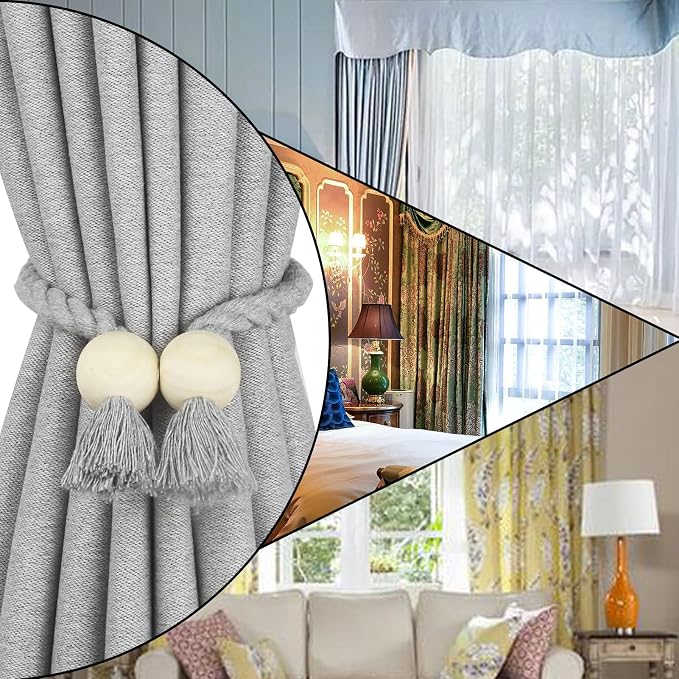 4 Pack Magnetic Curtain Tiebacks Cotton Hand Woven Tie Back Decorative Rope - Image 6