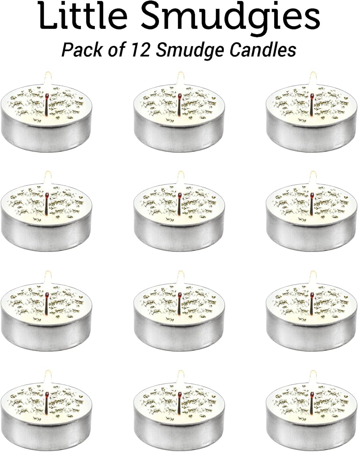 SOUL STICKS 12 Pack Little Smudgies Tealight Candles Smudge Candle for Cleansing House, Meditation, Chakra Healing | Made with Crystals and Herbs (White Sage & Eucalyptus)