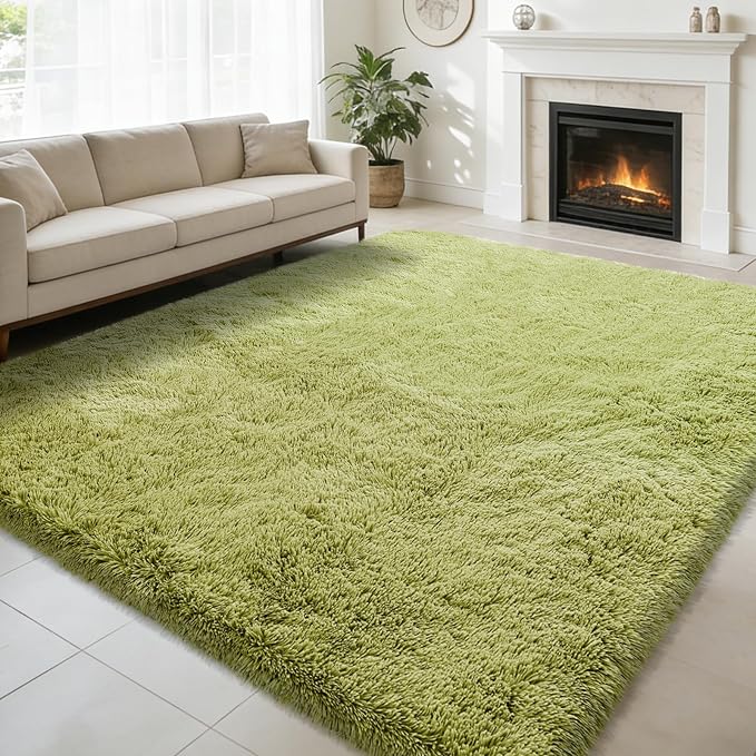 Shag Area Rug for Bedroom 5x8, Grass Green Fluffy Area Rugs for Living Room by yulidayang