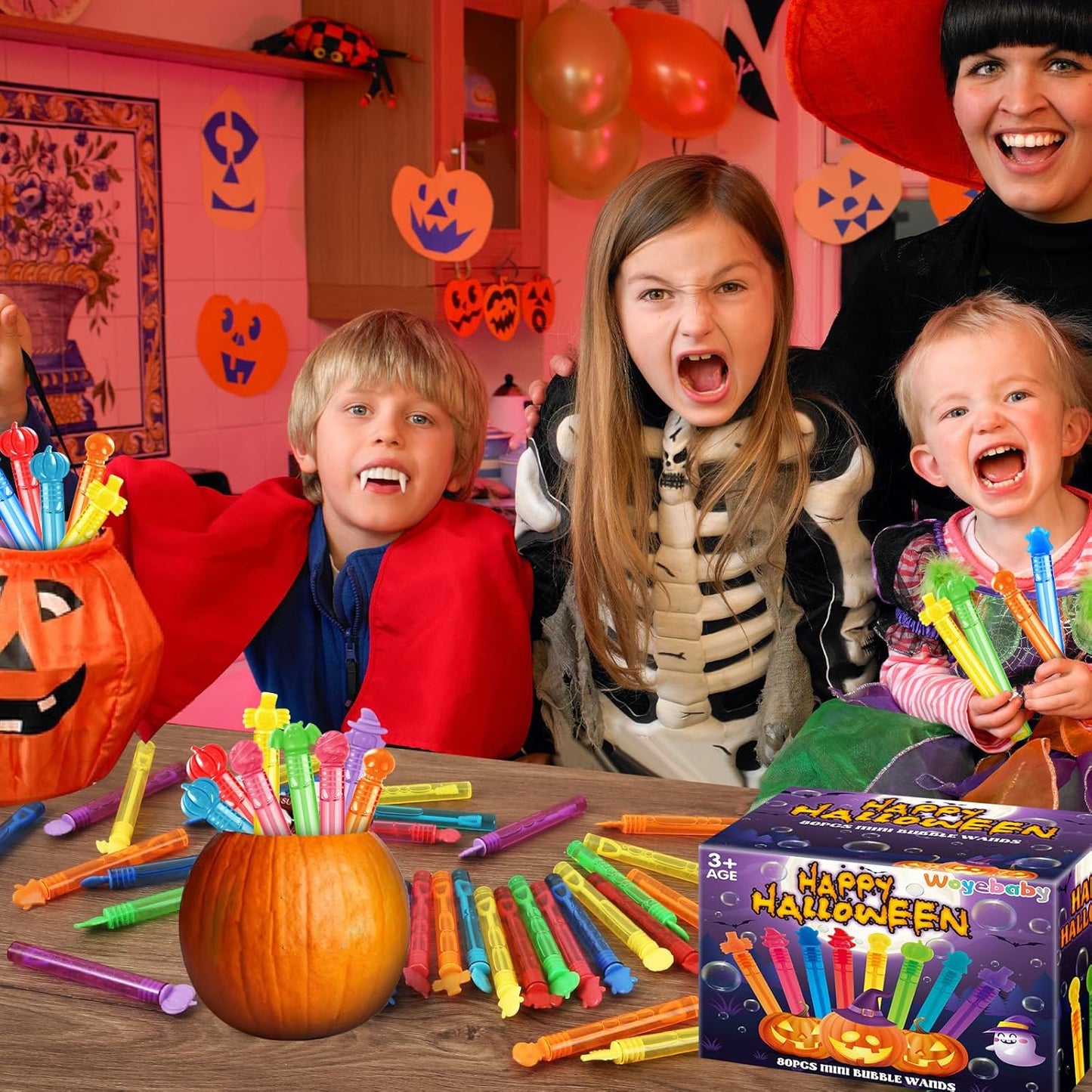 80PCS Halloween Mini Bubble Wands Party Favor for Kids, Bubble Wands Bulk, Bulk Halloween Party Favors for Pinata Fillers, Classroom Rewards, Goodie Bag Stuffers,Halloween Gifts for Boys Girls Age 3+