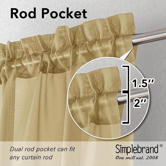 Simplebrand Gold Sheer Curtains 120 Inches Long, Extra Long Rod Pocket Solid - Image 4