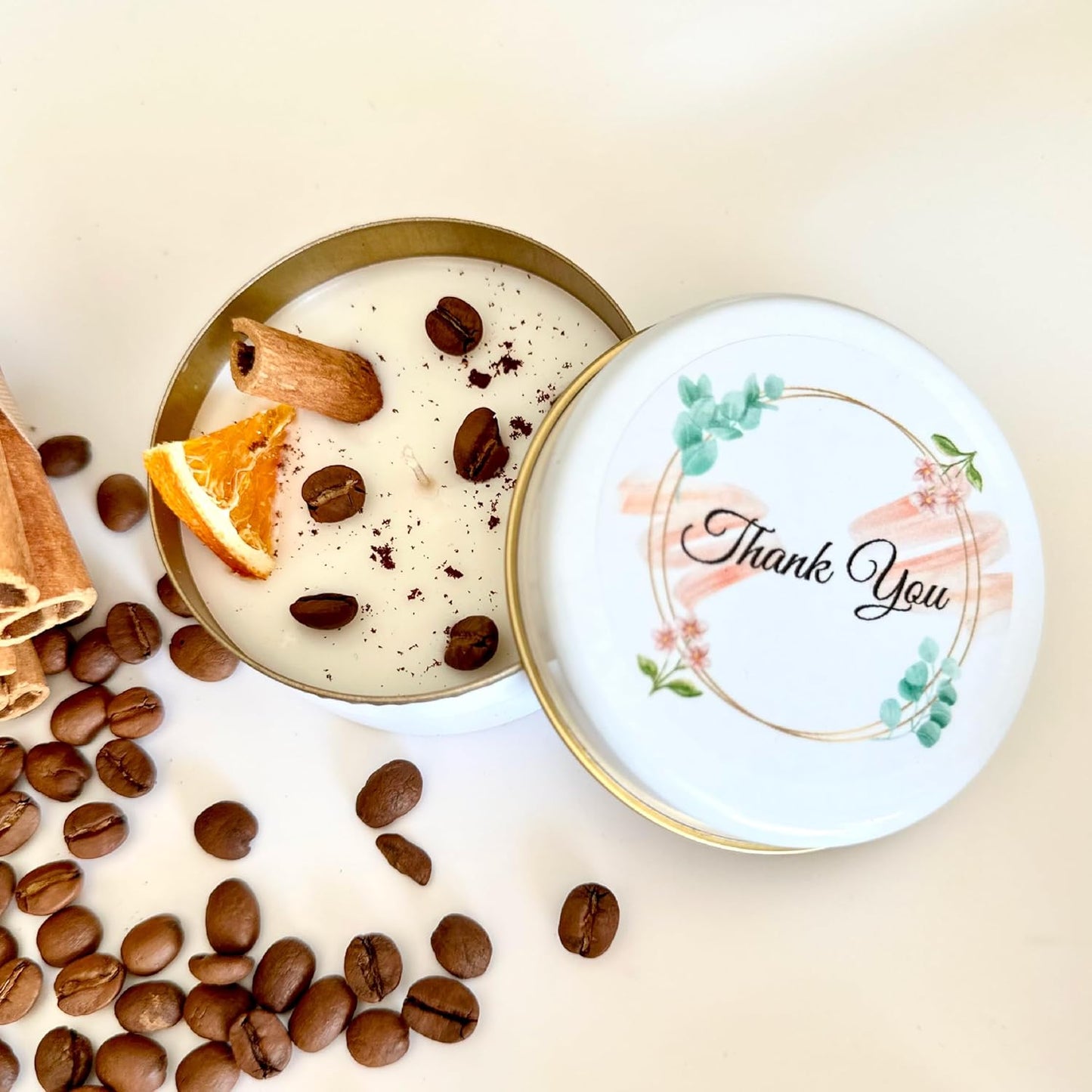 Coffee Scented Soy Wax Candle Favors with Hand-Placed Orange and Cinnamon Stick - Handmade Gift Set for Wedding Guest - Bridal Shower Baby Shower Birthday (90 Pieces)