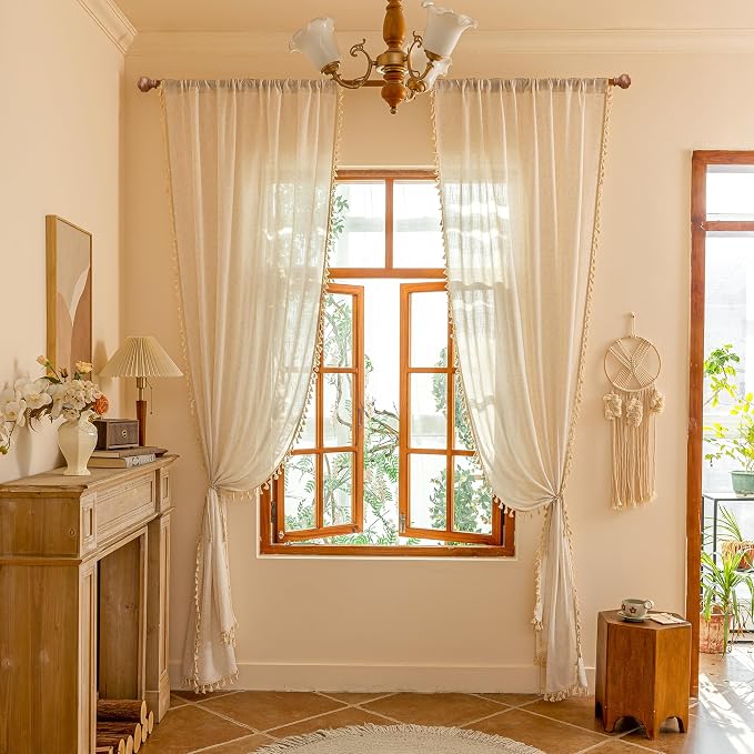 MYSKY HOME Linen Sheer Curtains 63 Inch Length - Image 8