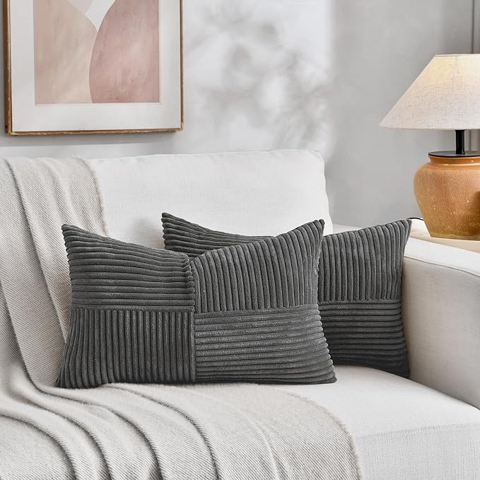 Fancy Homi 2 Packs Dark Gray Long Lumbar Decorative Throw Pillow Covers 12x24 - Image 5