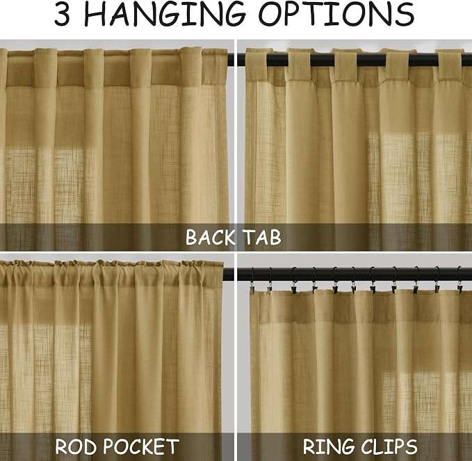 Nanspring Gold Linen Curtains 72 Inch Length - Image 2