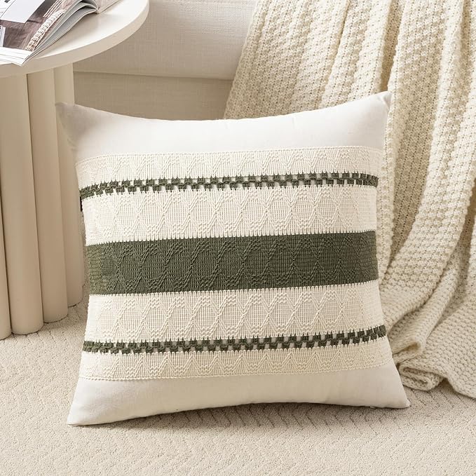 Fancy Homi Set of 1 Boho Olive Green Euro Decorative Throw Pillow Cover 26x26 by Fancy+Homi
