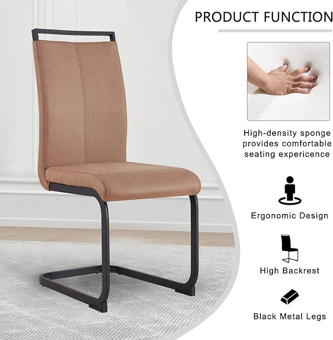 Dining Chairs Set, Kitchen Modern Metal Chairs with Faux Leather Padded Seat High Back and Sturdy Chrome Legs, Chairs for Dining Room (Brown, Set of 6)