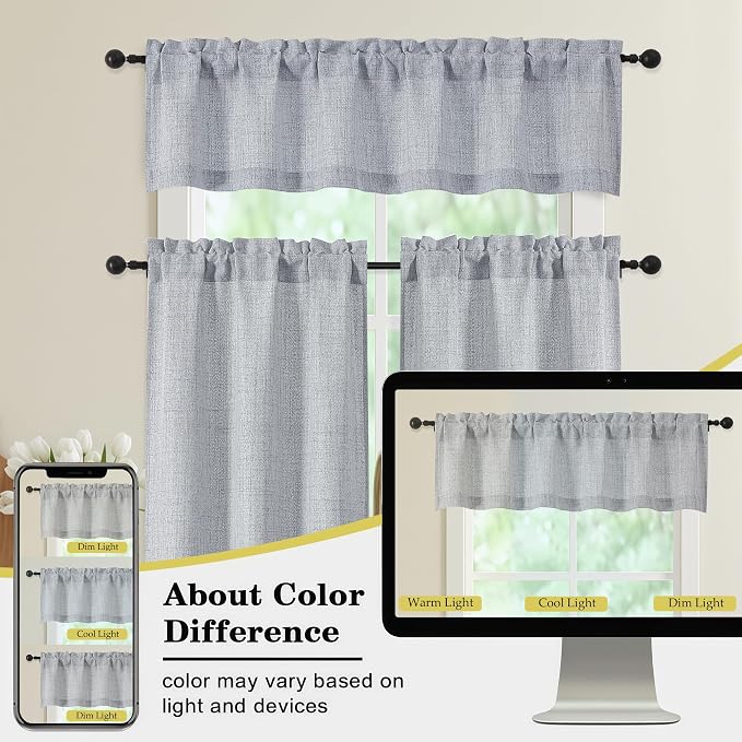 Valances for Windows, Light Filtering Faux Linen Textured Small Short Window - Image 8