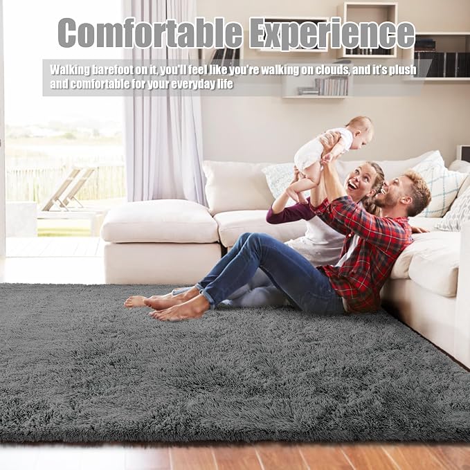 Shag Area Rug for Bedroom 5x8, Deep Grey Fluffy Area Rugs for Living Room - Image 6