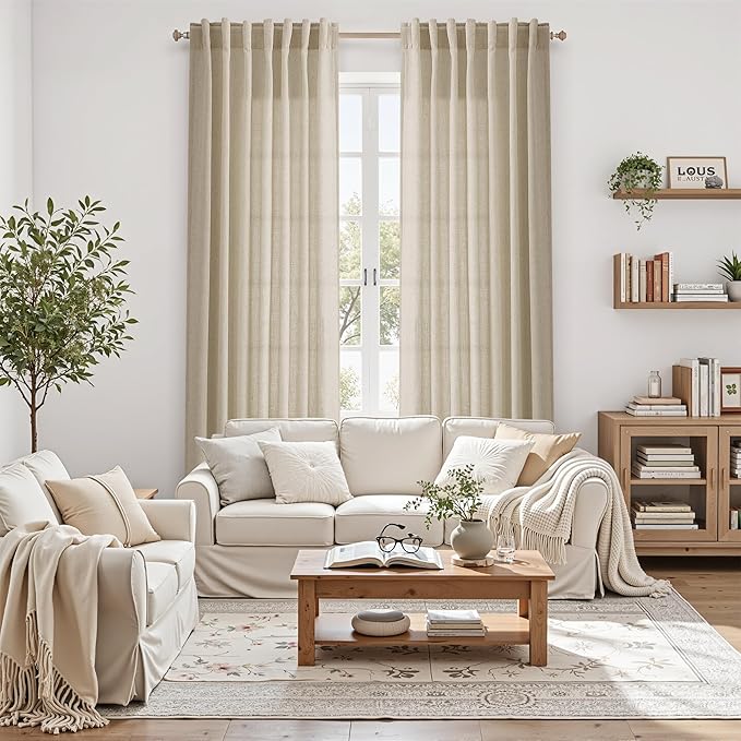 Eggshell Beige Linen 112 Inch Curtains - Image 6