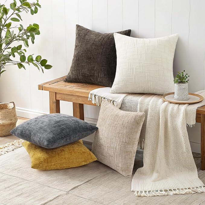 decorUhome Dark Brown Chenille Euro Sham Throw Pillow Covers 24x24 Set of 2 - Image 5