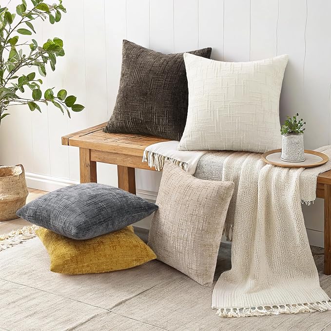decorUhome Dark Brown Chenille Throw Pillow Covers 18x18 Set of 2 Textured Soft - Image 5