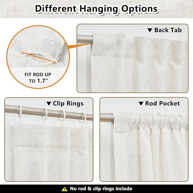 MYSKY HOME Linen Curtains for Sliding Door, Farmhouse Semi Sheer Ceiling - Image 4