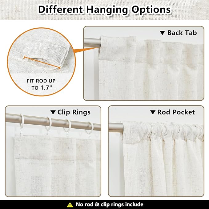 MYSKY HOME Kitchen Window Curtains Half Sheer Drapes 45 Inches Long, Boho - Image 3
