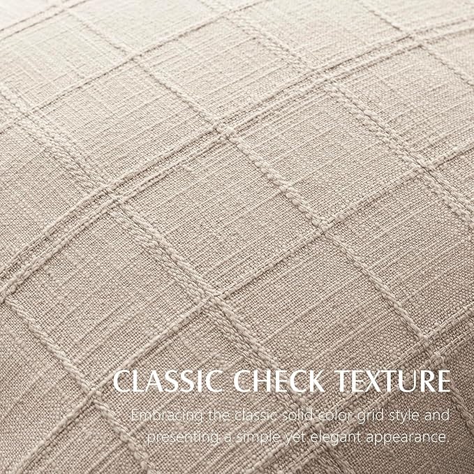 Foindtower Set of 2 Decorative Linen Check Throw Pillow Covers Neutral Farmhouse Vintage Cushion Covers Modern Boho Home Decor For Sofa Chair Couch Bedroom Living Room Outdoor,18×18 Inch,Natural Linen