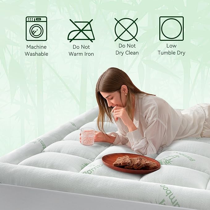 Anluoer Memory Foam Mattress Topper Full for Back Pain, Rayon Derived from Bamboo Pillow Top Mattress Topper for Hot Sleepers,Cooling Mattress Pad with 8-21" Deep Pocket, 54x75 Inches, White