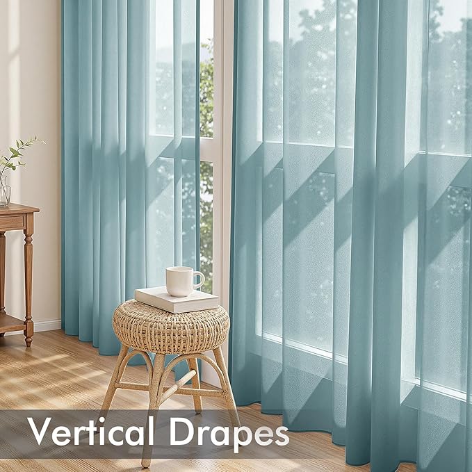MIULEE Dusty Blue Sheer Curtains 90 Inches Long, 4 Panels Set, Light Filtering - Image 5