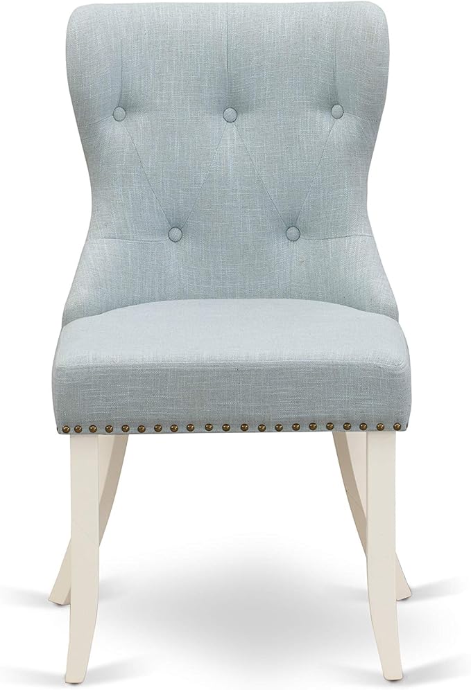 East West Furniture X077SI215-7 7 Piece Dining Table Set Consist of a Rectangle Dining Room Table with X-Legs and 6 Baby Blue Linen Fabric Upholstered Chairs, 40x72 Inch, Multi-Color