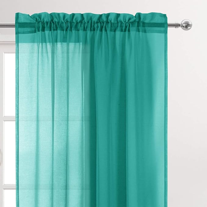 DWCN Teal Sheer Curtains Semi Transparent Voile Rod Pocket Curtains - Image 2