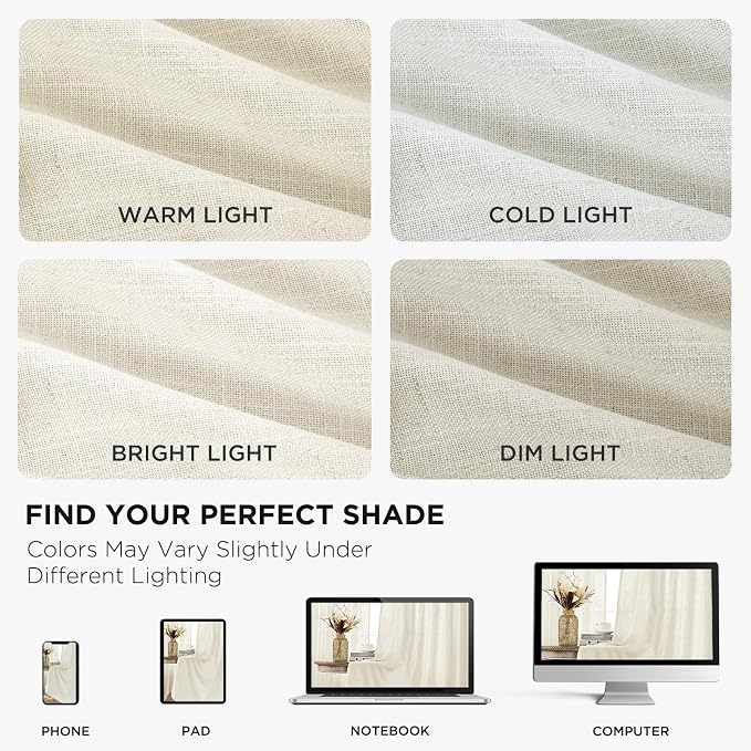 Joydeco Linen Curtains 84 Inch Length 2 Panels, Light Filtering Drapes 52 - Image 6