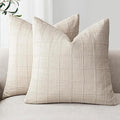 Foindtower Set of 2 Decorative Linen Check Throw Pillow Covers Neutral Farmhouse Vintage Cushion Covers Modern Boho Home Decor For Sofa Chair Couch Bedroom Living Room Outdoor,20×20 Inch,Natural Beige