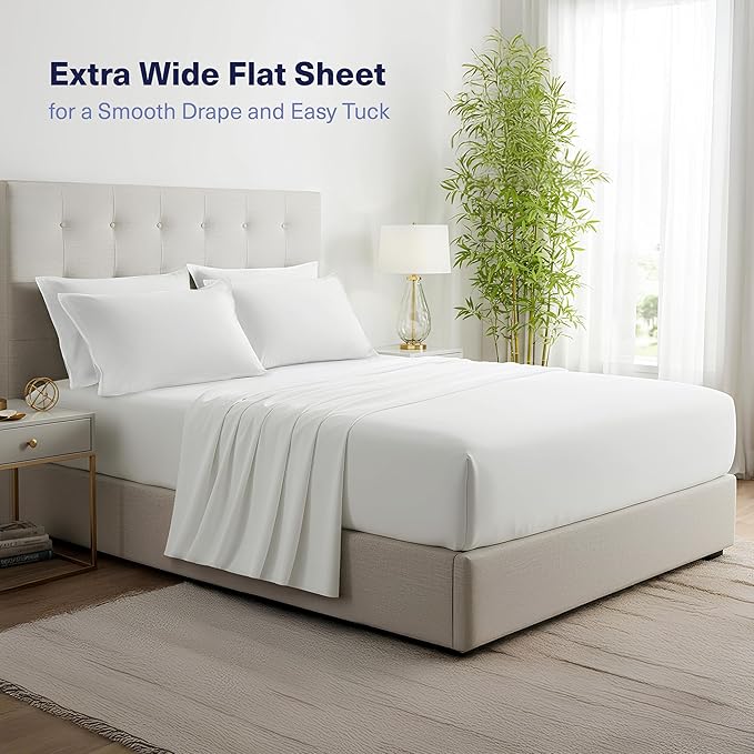 Kickoff Viscose Bamboo Sheets King Size 4-pc 100% Organic Bamboo Viscose Bed Cooling Sheets King Size Set Cool Bedding for hot Sleepers Sheet, Flat, Fitted, Pillowcases (Snow White,K)