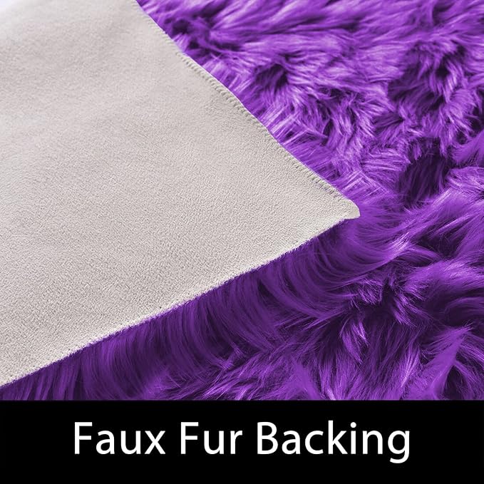 Latepis Washable Runners 2x6 Fluffy Shaggy Rug Purple Faux Sheepskin Fur Rug - Image 3