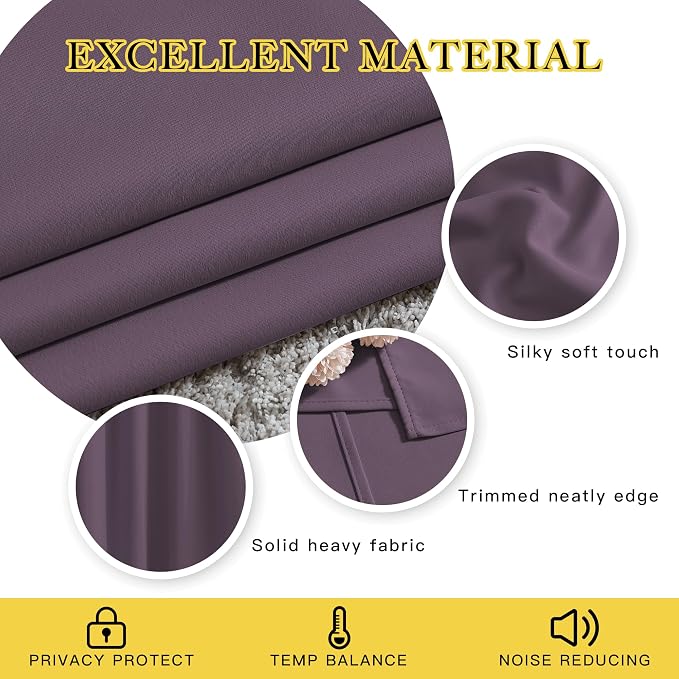 NICETOWN Plum Living Room Curtains 90 inches Long, Grommet Home Fashion Energy - Image 3