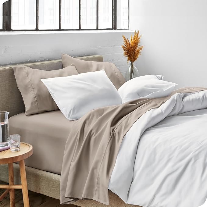Bare Home Queen Sheet Set - Luxury 1800 Ultra-Soft Microfiber Bed Sheets - Double Brushed - Deep Pockets - Easy Fit - 4 Piece Set - Bedding Sheets & Pillowcases (Queen, Khaki)