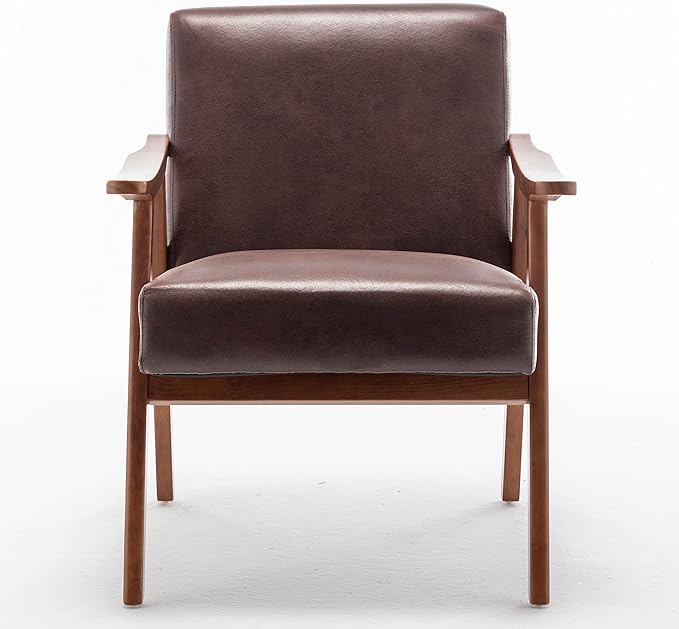 Container Furniture Direct Accent Chair with Microfiber Upholstery and Solid Wood Frame, Classic Mid-Century Modern Living Room Furniture for Extra Seating, Dark Brown