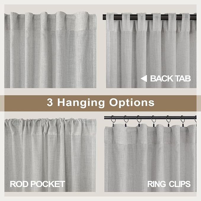 Grey Curtains 72 Inch Length for Bedroom 2 Panels Back Tab Rod Pocket Semi - Image 5