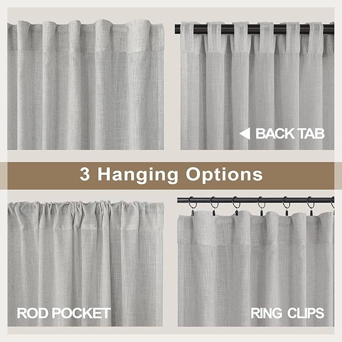 Gray Curtains 54 Inch Length for Boys Bedroom 2 Panels Pocket Back Tab Linen - Image 5