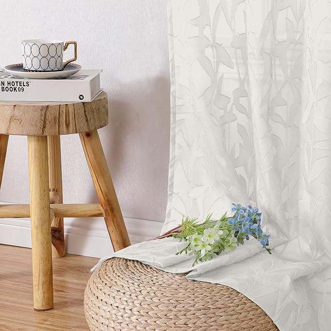 Lecloud Leia Ivory Sheer Curtains 72 Inches Long 2 Panels, Jacquard Texture - Image 6