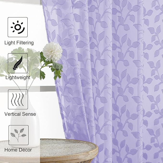 Chyhomenyc Light Purple Sheer Curtains 72 Inches Long 2 Panels Set, Light - Image 3