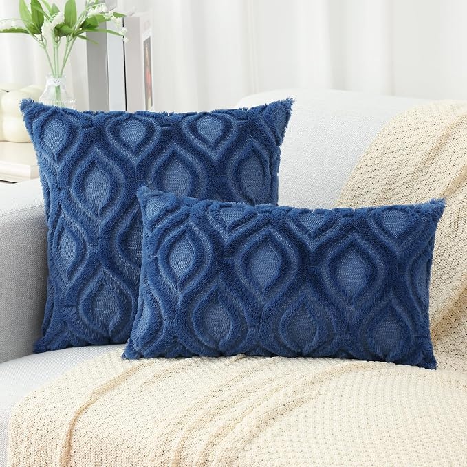 decorUhome Throw Pillow Covers 12x20 Inch Set of 2, Soft Plush Faux Wool Dark - Image 7