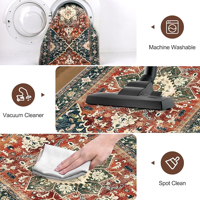 Yamaziot Washable Runner Rug, 2x6 Non-Slip Boho Vintage Hallway Rug Runner - Image 5