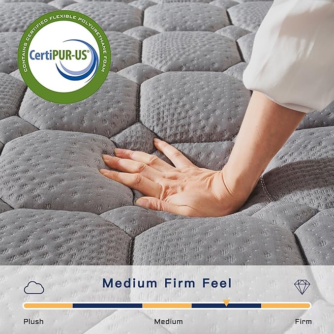 Vesgantti 8 Inch Multilayer Hybrid Twin Mattress - Multiple Sizes & Styles Available, Ergonomic Design with Memory Foam and Pocket Spring, Medium Firm Feel, Grey