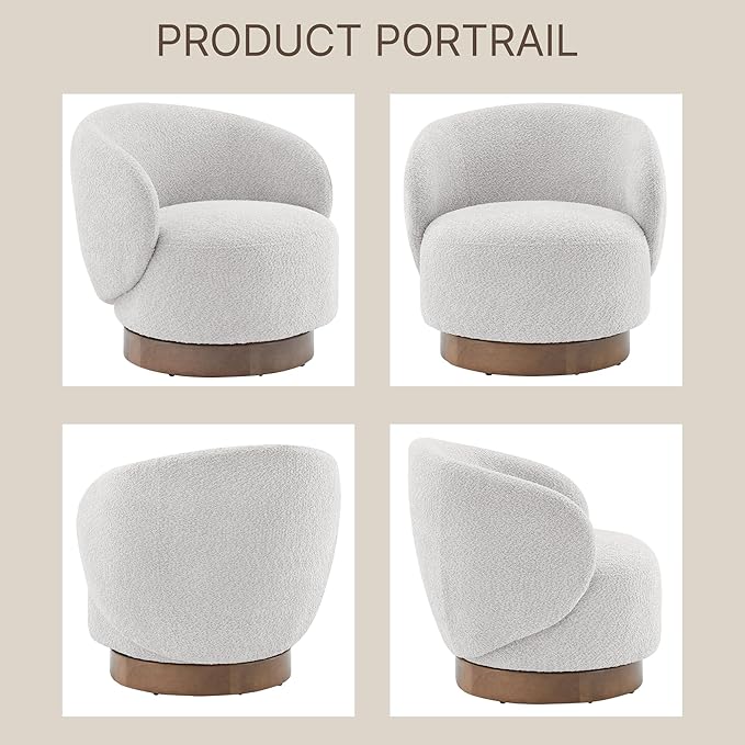 Swivel Accent Chair Round Barrel Armchair Upholstered Performance Fabric for Living Room Bedroom Waitingroom,2 Box,Light Grey