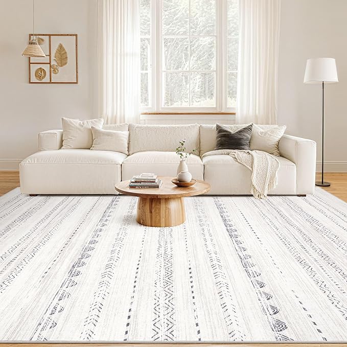 Nakagishi 7x10 Area Rug Living Room: Washable Boho Large Neutral Soft Farmhouse - Image 4