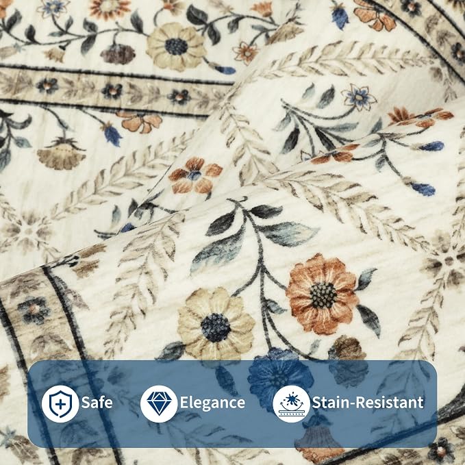 6x9 Machine Washable Area Rugs for Living Room Floral Stain Resistant Soft - Image 5