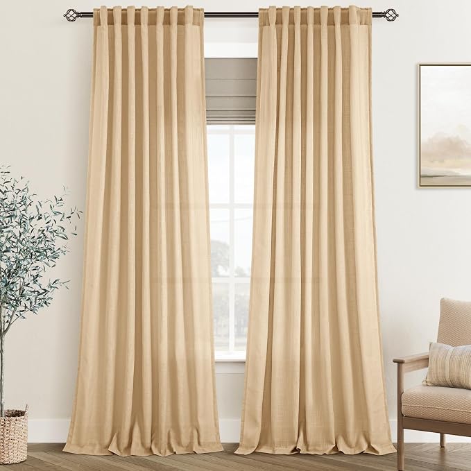 Tan Linen Curtains 84 inches Long by Jolilight