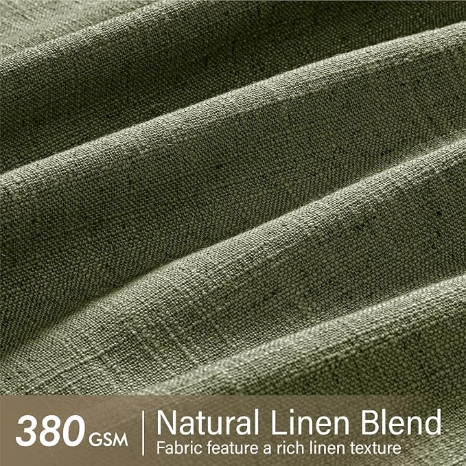 MIULEE Olive Green Pinch Pleated Thick Linen Curtains 102 Inches Long 2 Panels - Image 4