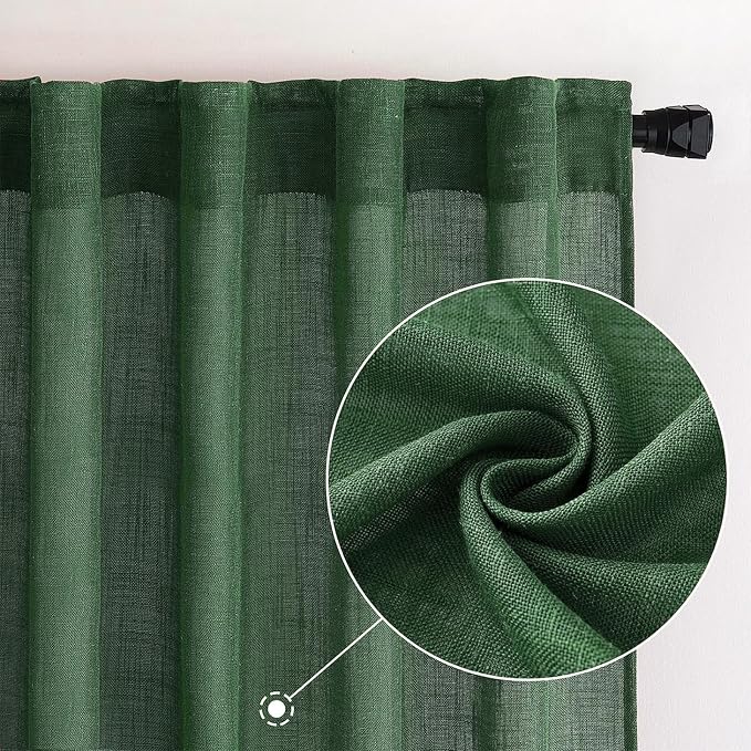 MIULEE Emerald Green Linen Curtains 90 Inch Long - Image 2