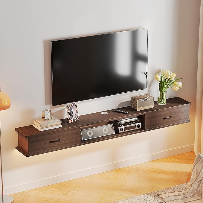 Floating TV Stand with 2 Doors,55'' Wall-Mounted TV Console,Floating TV Cabinet,Floating Console Shelf,Wall Mounted TV Cabinet(Walnut)