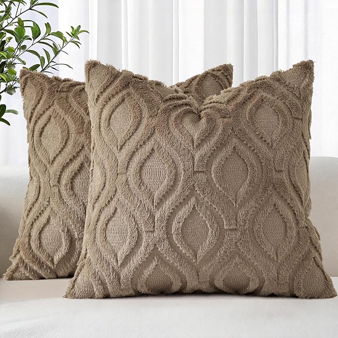 decorUhome Throw Pillow Covers 22x22 Inch Set of 2, Soft Plush Faux Wool Light by decorUhome