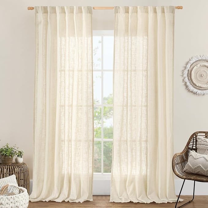 LAMIT Linen Semi Sheer Curtains 96 inches Long 2 Panels Set, Light Filtering by LAMIT